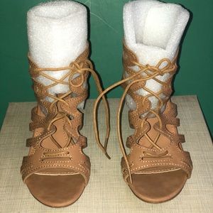Tan gladiator wedge sandals